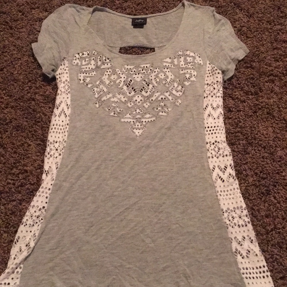 Grey and white shirt with lace sides